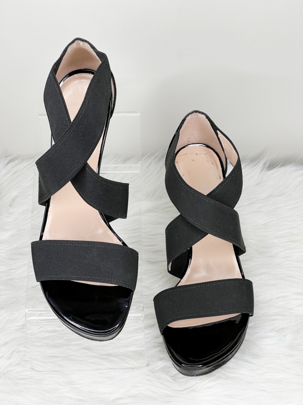 Stuart Weitzman Overreach Black Patent Leather Sandals Size 7.5 - Picture 7 of 8